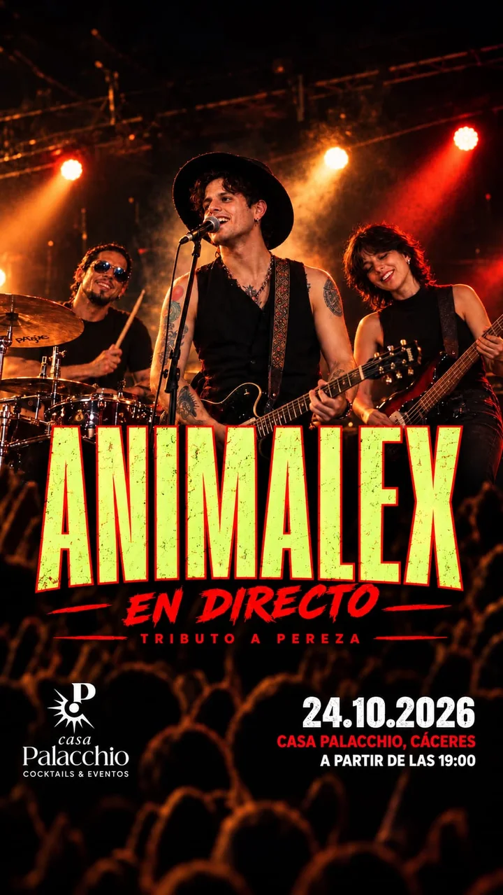 Cartel del concierto de Animalex, tributo a Pereza y Leiva, sábado 24 de octubre a partir de las 19:00 en Casa Palacchio
